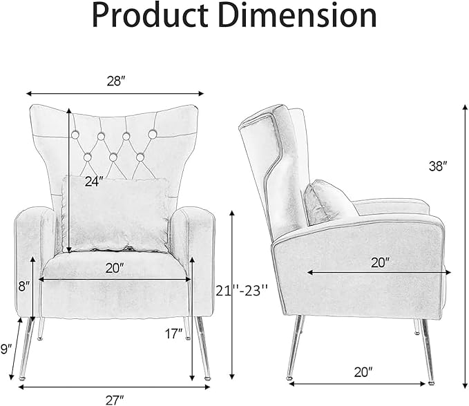 X-VOLSPORT Button-Tufted Velvet Accent Chairs Set of 2 Mid Century Modern Living Room Chair with High Wingback Upholstered Arm Chair with Metal Gold Legs for Bedroom Club Navy Blue