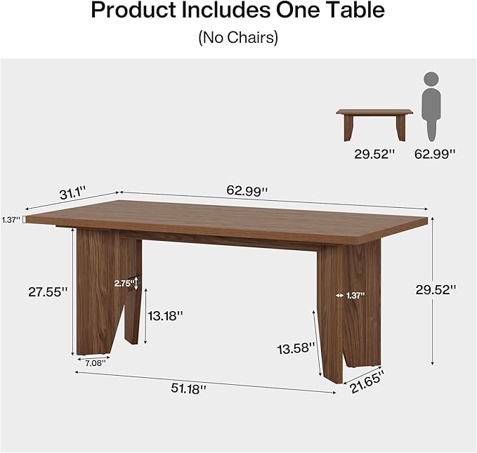 Tribesigns 63 Executive Desk Mid-Century Modern Office Computer Desk with Sturdy Legs Large Wooden Workstation Writing Table Farmhouse Business Furniture for Home Office Brown