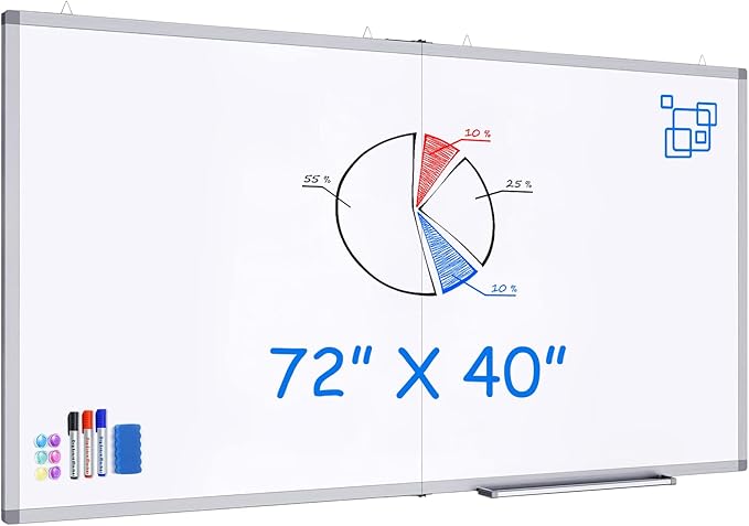 Magnetic White Board Dry Erase Board for Wall72 x 40 Wall-Mounted Aluminum Frame Marker Board Foldable Portable Whiteboard with a Long Pen Tray for School Classroom Office &amp Home