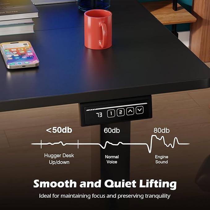 PayLessHere 40 Inch Electric Standing Desk Computer Desk with Large Space and Headphone Holder Office Desk with Electric Lifting and Memory Function (40 inch Black)