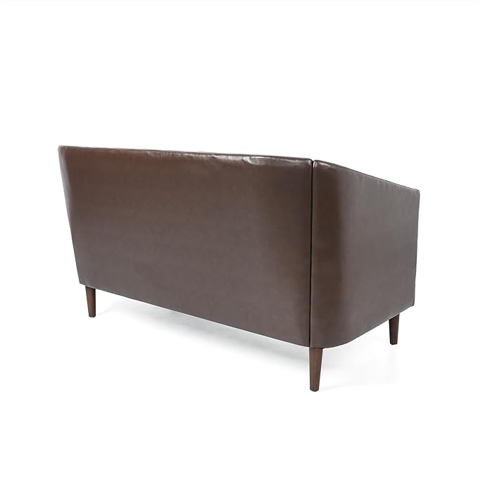 Dark Brown Loveseat Sofa PU Leather Tub Chair with Button-Tufted Stitch Contemporary Two-Seater Couch with Birch Wood Legs for Living Room