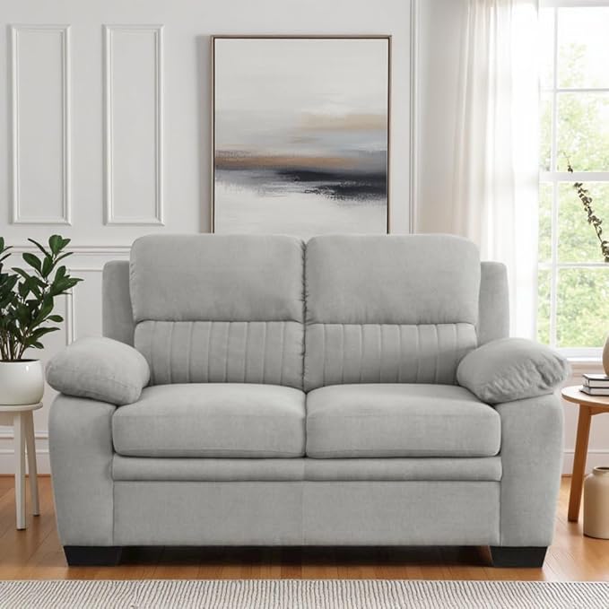 Gray 58-Inches Love Seat with Textured Fabric Upholstery Small Comfy Couch for Living Room Relaxing Seating and Stylish Décor