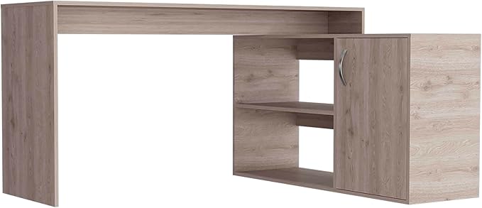 Home Office Desk 59 Modern L-Shaped Computer Desk with Open &amp Closed Storage -Light Gray