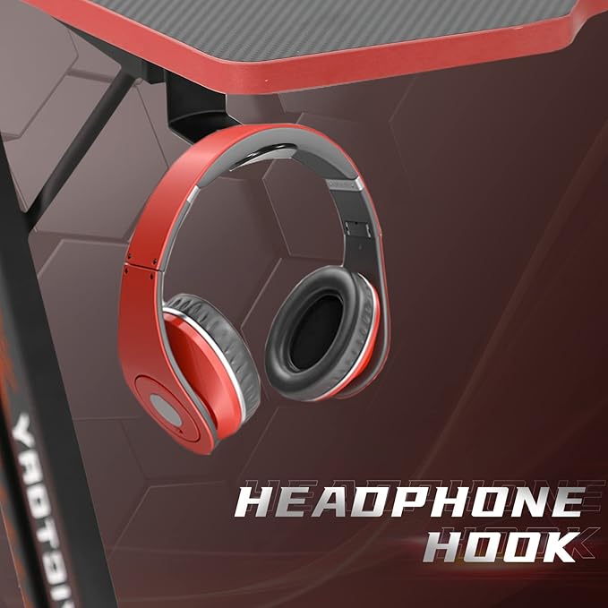 HKLGorg Gaming Desk Computer Desk Z Shaped Gaming Table Writing Modern Ergonomic Racing Style Home Office Table Workstation Carbon Fiber Headphone Hook for Men Boyfriend Female Gift (Red 35)