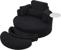 Yoglad Oversized Round Swivel Accent Chair - 360 Degree Chairs with Ottoman Armrest Tray Ideal for Living Room Bedroom(Corduroy Black)