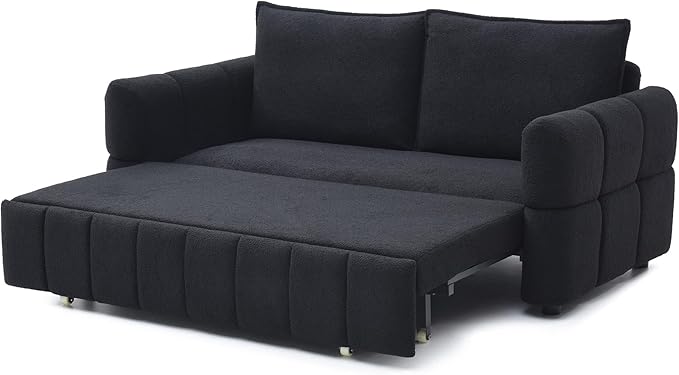 Black Convertible Sleeper Sofa Couch Full Size 3-in-1 Pull Out Sofa Bed for Living Room Small Space Loveseat for Home Office Bedroom Apartment