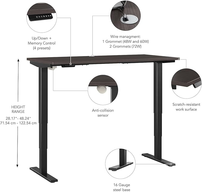 Move 40 Series by Bush Business Furniture 48W x 24D Electric Height Adjustable Standing Desk in Storm Gray with Black Base