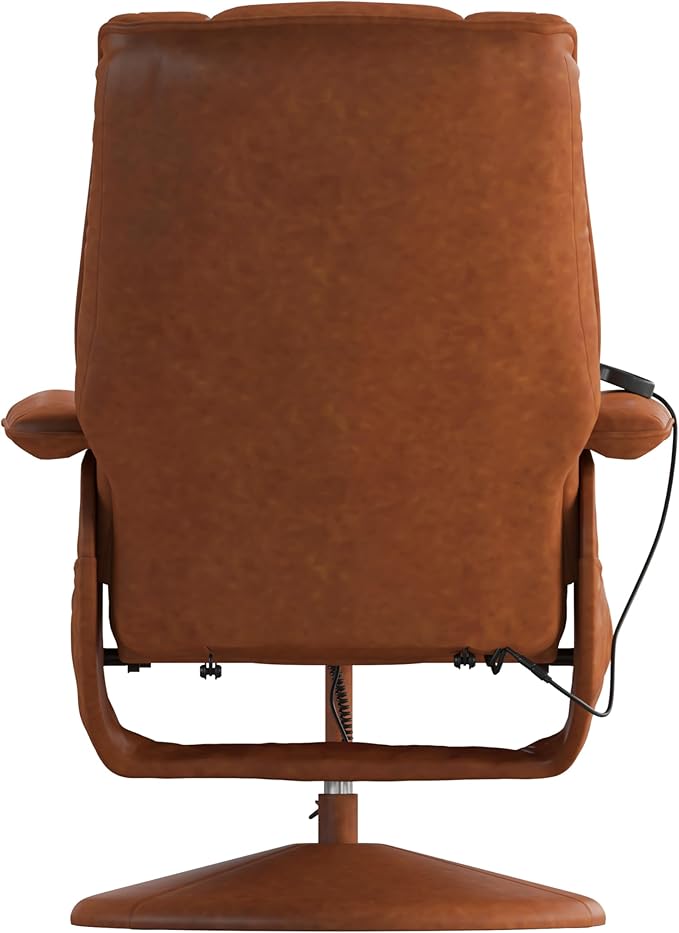 Flash Furniture Hall Massaging Heat Controlled Adjustable Recliner and Ottoman with Wrapped Base in Brown LeatherSoft