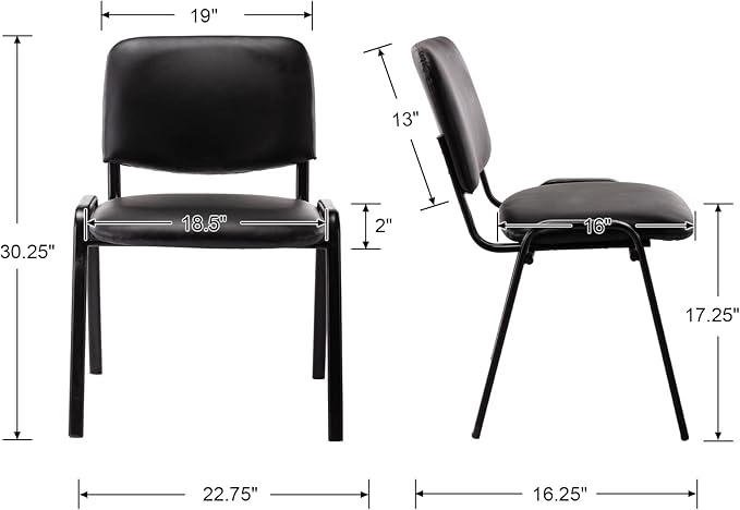 Stackable PU Leather Office Chairs Set of 15 Armless Conference Room Guest Chairs No Wheels Sturdy Metal Frame Waiting Room Reception Chairs for Office Meeting Lobby Black