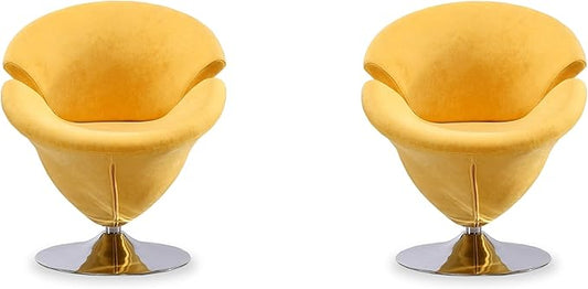 Manhattan Comfort Tulip Swivel Accent Chair Set of 2 with 360° Turn Modern Flower Inspired Design Soft Velvet Upholstery Polished Chrome Base No Assembly Required 300 Lbs Capacity Yellow