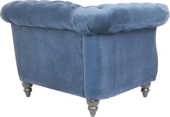 LEVNARY Velvet Chesterfield Chair Mid-Century Modern Single Sofa Chair with Button Tufted Backrest and Nailhead Decor Tufted Upholstered Rolled Armchair for Home Bedroom Reading Room (Blue)