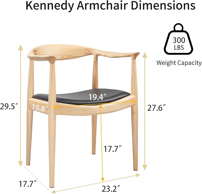 Kennedy Armchair Upholstered Dining Chair Presidential Mid-Century Modern Accent Chair in Natural Wood Color