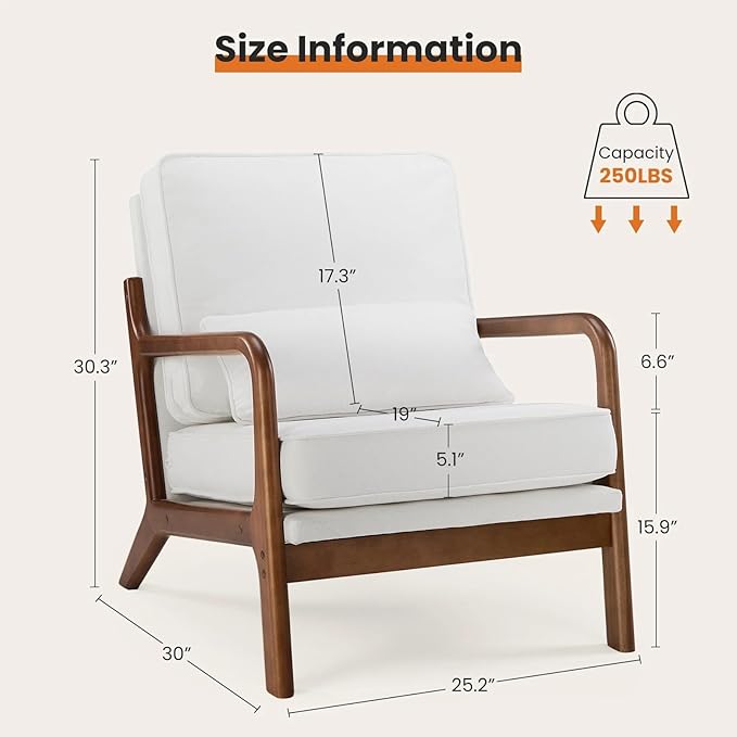 Modern Accent Mid Century Living Room Chairs with Lumbar Pillow Upholstered Comfy Rocking Chair with Wood Frame for Bedroom
