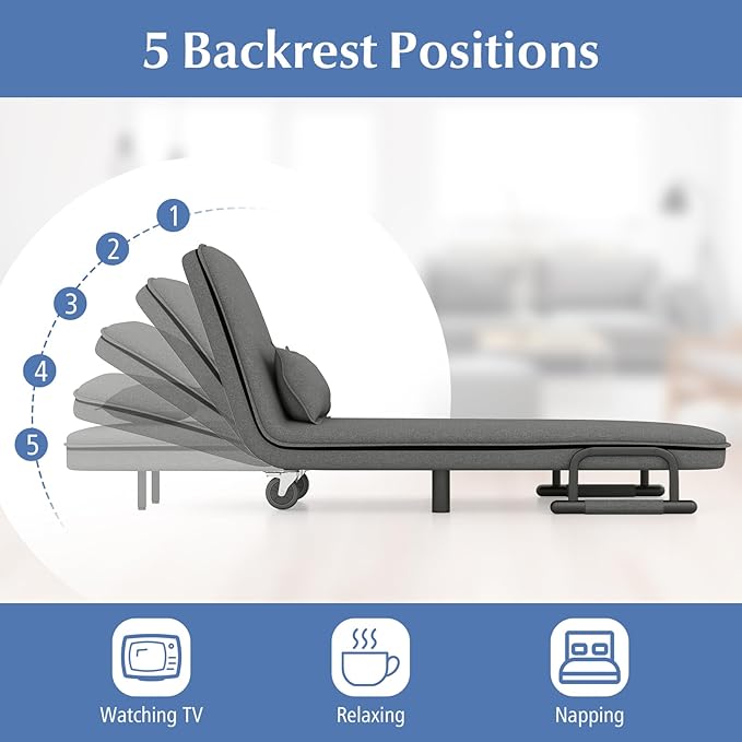 Giantex 26.5 Convertible Sofa Bed Folding Arm Chair Sleeper Leisure Recliner Lounge Couch (Grey)