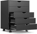 OLIXIS 5 Drawer Mobile File Cabinet Under Desk Storage Organization with Wheels Vertical Filing Chest Rolling Wood Small Desk Printer Stand for Home Office 15.75D x 18.74W x 25.39H Black