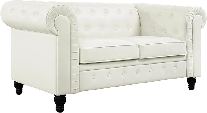 Naomi Home Modern Loveseat Sofa for Small Spaces – Faux Leather Loveseat Couch with Plush Cushions – Perfect for Young Couples &amp Family Living