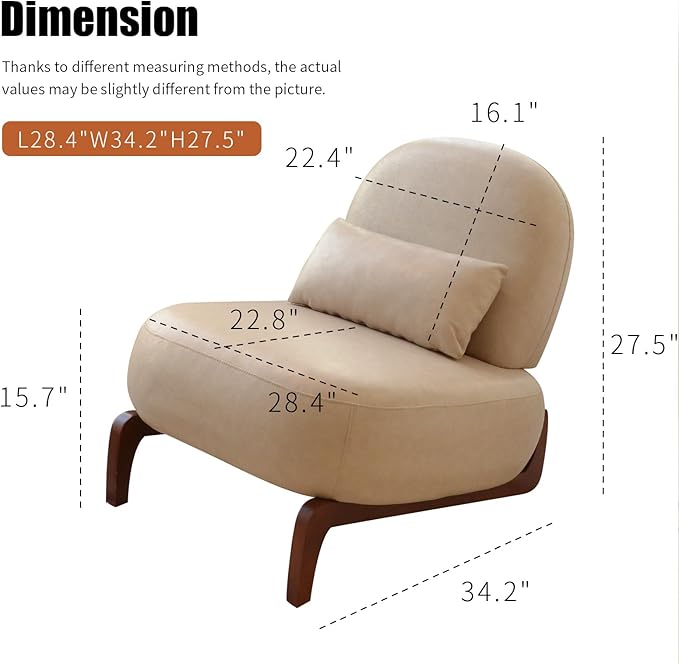 HAZO Cute Accent Chair with Solid Wood Legs Velvet Living Room Chair with Soft Cushion Cozy Bedroom Chair Comfy Armless Reading Chair for Apartment Waiting Room Balcony (Cream Leather)