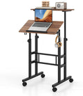 Tangkula Mobile Standing Desk Height-Adjustable Laptop Podium Cart with Tilting Tabletop &amp Adjustable Angle Rolling Stand Up Computer Desk with 2 Hanging Hooks &amp Lockable Casters for Home Of