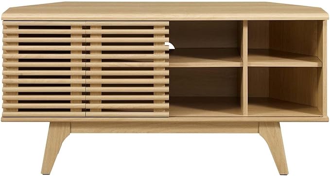 Modway Render Mid-Century Modern Low Profile 46 Corner Media TV Stand in Oak 15 x 46 x 23