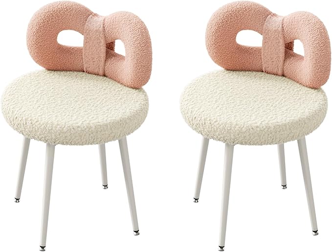 Vanity Chair with Back for GirlNo WheelsSmall Modern Upholstered Accent Chair with Cute Bow Backrest for Living RoomComfy Makeup Chair for Bedroom Pink 2Pack