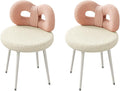 Vanity Chair with Back for GirlNo WheelsSmall Modern Upholstered Accent Chair with Cute Bow Backrest for Living RoomComfy Makeup Chair for Bedroom Pink 2Pack