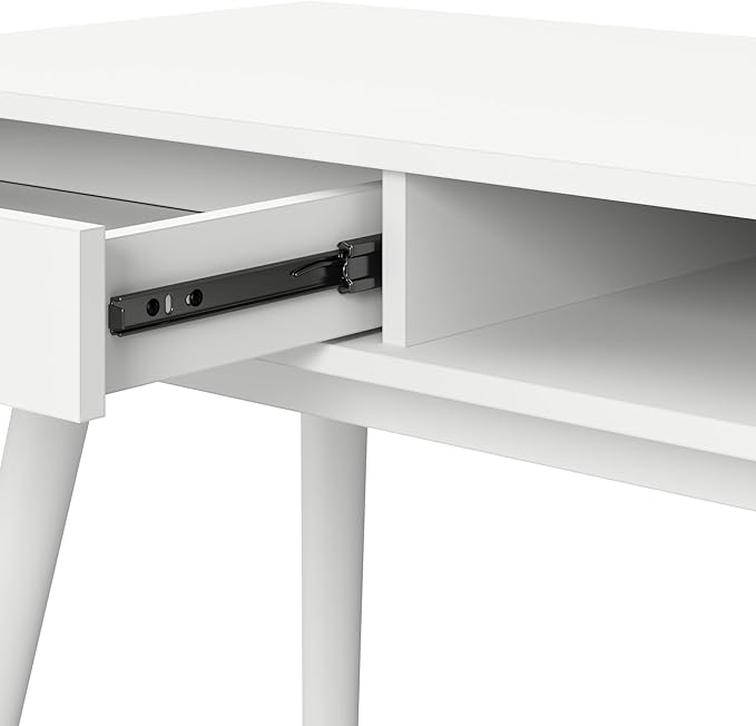 Nora 40W Writing Desk in Pure White | Compact Writing Table with Storage Workstation for Home Office or Study Room