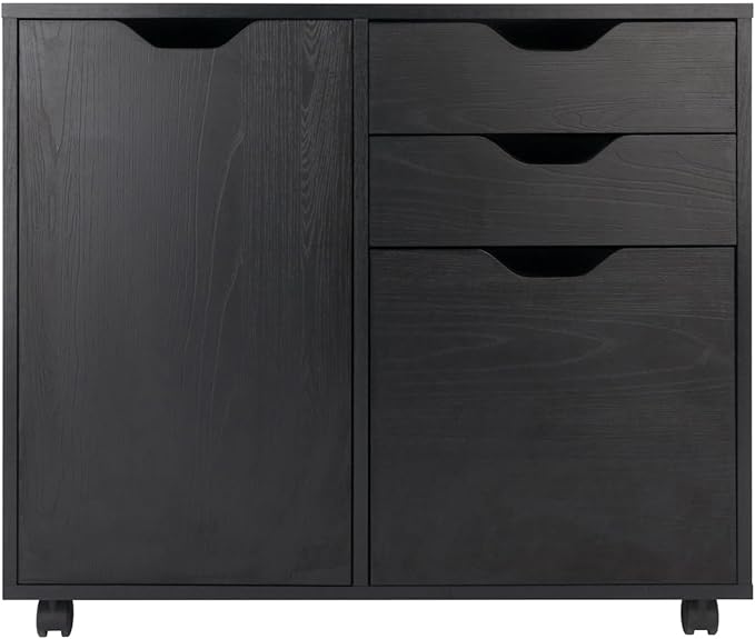 Mobile Filing Cabinet - 2 Section Rolling Storage Cabinet with Lock - Black Office File Organizer