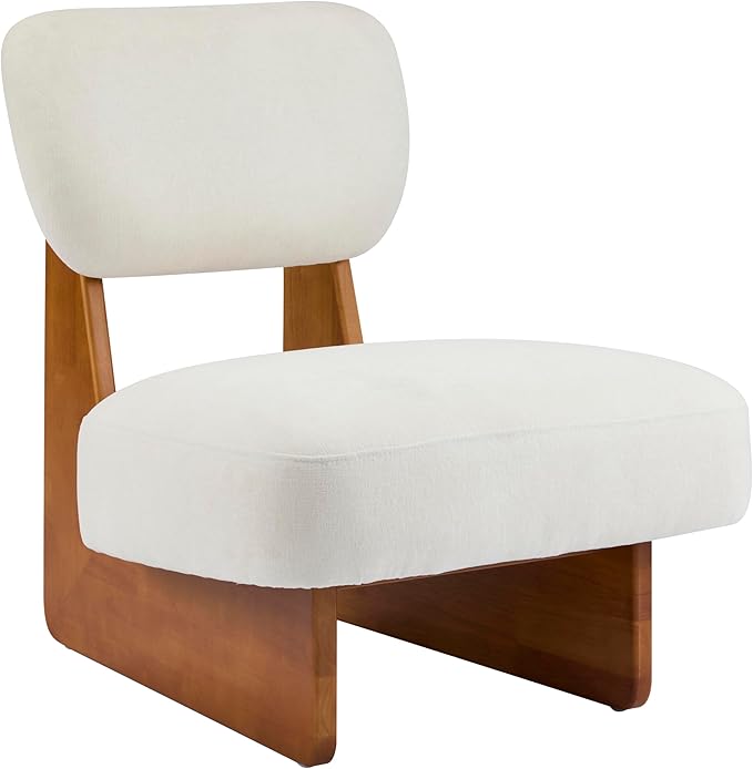 Christopher Knight Home Mores Low Profile Accent Chair Set of 2 Modern Living Room Armless Lounge Chair Fabric Comfy Reading Chair for Bedroom Wooden Frame and Thick Padded Seat Beige + Natural