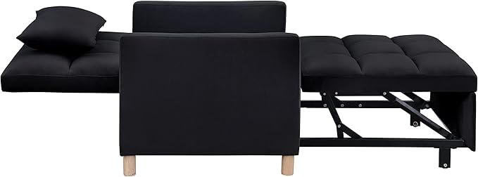 3-in-1 Single Convertible Chair BedSingle Sleeper Sofa Chair Bed with Pillow &amp Pocket Multi-Functional Sleeper Chair Living Room Chair with Velvet Fabric (Black)