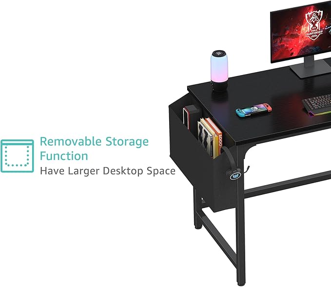 Lufeiya Gaming Desk with Fabric Drawers 47 Inch Computer Desk for Home Office Modern Simple Study Writing Table PC Desks for Bedroom Black