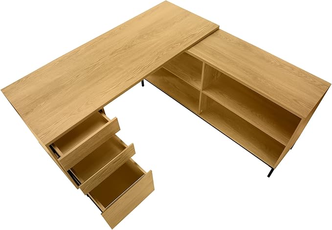 Monarch Specialties 7491 Computer Desk Home Office Corner Storage Drawers 60 Shape Work Laptop Metal Laminate Brown Black Contemporary Modern Desk-60 L Light Oak 60 L x 60 W x 31 H