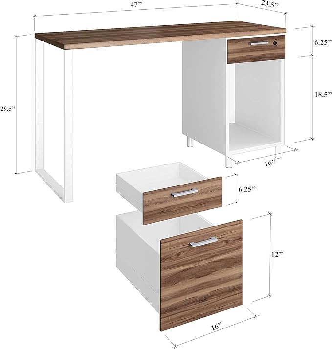 Modern Design Teacher Desk with File Drawer Desk with Locking Drawers by Crafts and Comfort (47 Inch) (Walnut and White)