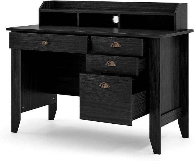 Safeplus 48 Computer Desk with 4 Storage Drawers and Hutch Wood Executive Table for PC Laptop