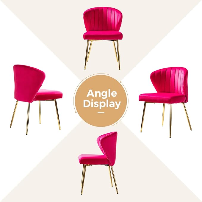 HULALA HOME Velvet Dining Chairs Modern Small Armless Accent Chair with Gold Metal Legs Living Room Upholstered Cute Side Chair Elegant Tufted Back Vanity Chair for Bedroom/Beauty Room-Fuchsia
