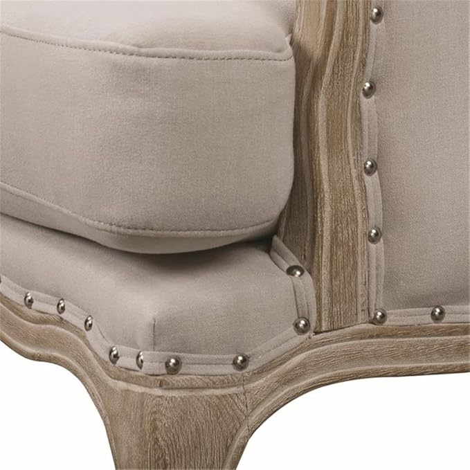 Pemberly Row Modern Wood Accent Chair Cream Upholstery Distressed Wooden Frame Taupe Finish Nail Head Trim Foam Cushions Cabriole Feet Living Room Furniture Indoor Seating