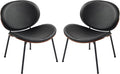 Mid-Century Modern Accent Chair Black PU Leather Lounge Chair with Walnut Wood Finish Curved Back Side Chair for Living Room Bedroom Reading Nook Office (Black + PU Set of 2)