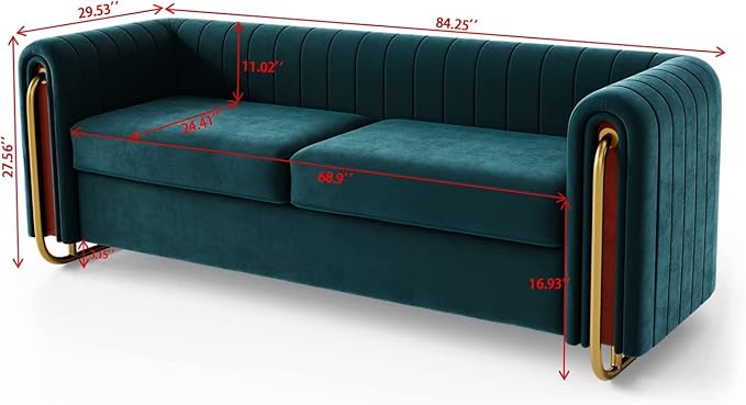 KEVINSPACE 84.25 Modern Sofa Couch Velvet Loveseat Sectional Sofa Couch with Gold Legs for 3-4 Persons Upholstered Deep Seat Love Seat Mid-Century Sofa for Living Room Office Apartment Green