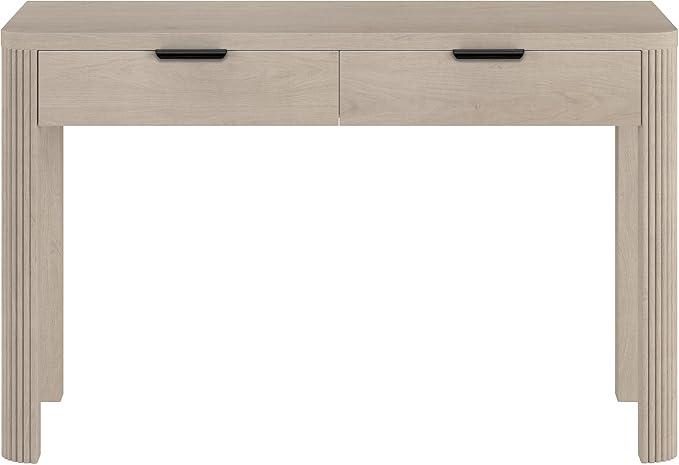 Henn&ampHart 48 Fluted Modern Rectangular Wooden Home Office Desk Computer Desk Writing Table with Ribbed Legs and 2 Storage Drawers for Bedroom Living Room or Home Office Beech White