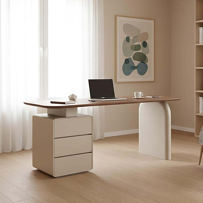 63 Inch Computer Desk with 3 Drawers Modern Writing Desk with Faux Marble Tabletop Walnut Executive Desk Home Office Desk for Lvining Room Bedroom Study