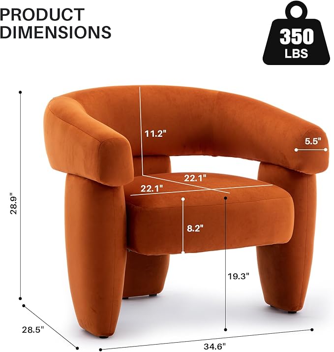 Mid Century Modern Accent Barrel Chair Comfy Upholstered Round Armchair with Montage Design Velvet Boucle Lounge Chair for Living Room Bedroom Apartment Orange