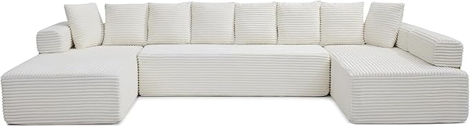 145 inch Modern Sectional Couch for Living Room Oversized Cloud Boneless Couch with Freely Movable Armrest and Fixed-Shape Frame Beige Modular Sofa U Shape Couches | No Assembly Required Free Combi