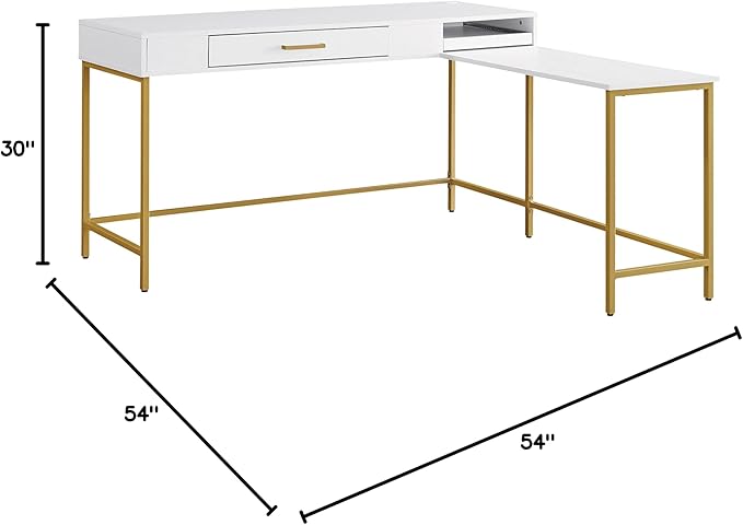 OSP Home Furnishings Modern Life Contemporary L-Shaped Desk with Large Drawer and Built-in Power Charging Port White