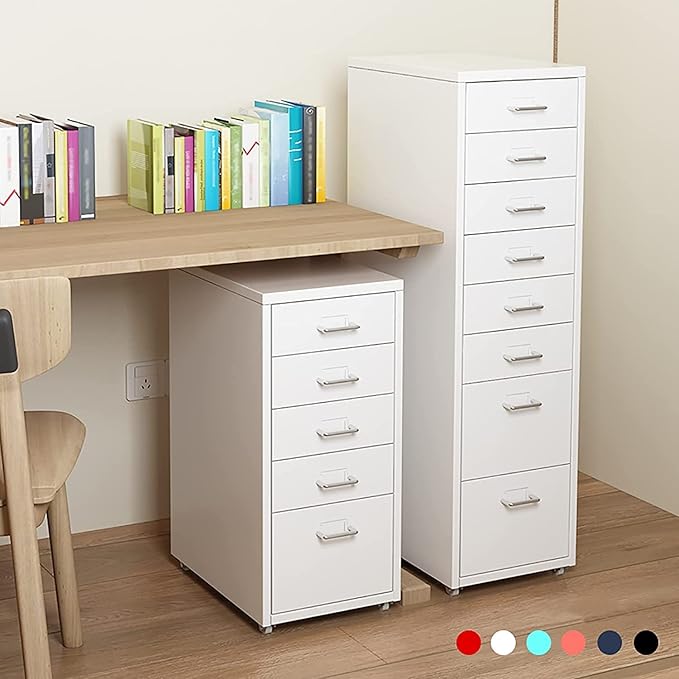 8-Drawer File Cabinet Metal Mobile File Cabinet with Wheels Filing Cabinet Under Desk for Home/Office (Color:Black)