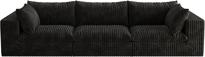 Oversized 118 W Corduroy Boneless Couches for Living Room No Assembly Required 3-Seaters Modular Sectional Sofa with Removal Cushion Comfy Plush Upholstered Couch for Apartment/Office (Black) | Co