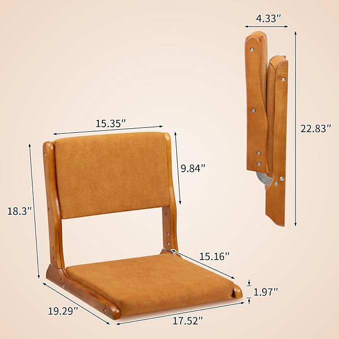HollyHOME Foldable Japanese Style Floor Chair with Back Support Tatami Chair with Cushion Meditation Seat for Bay Window Living Room Bedroom Pumpkin Color