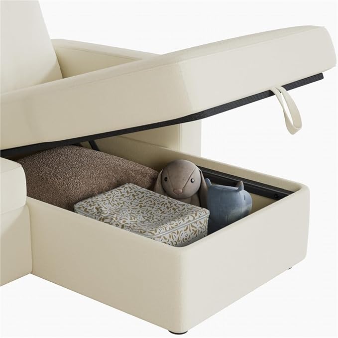 Yaheetech Sectional Sofa L-Shaped Sofa Couch Bed w/Chaise &amp USB Reversible Couch Sleeper w/Pull Out Bed &amp Storage Space Living Room Beige