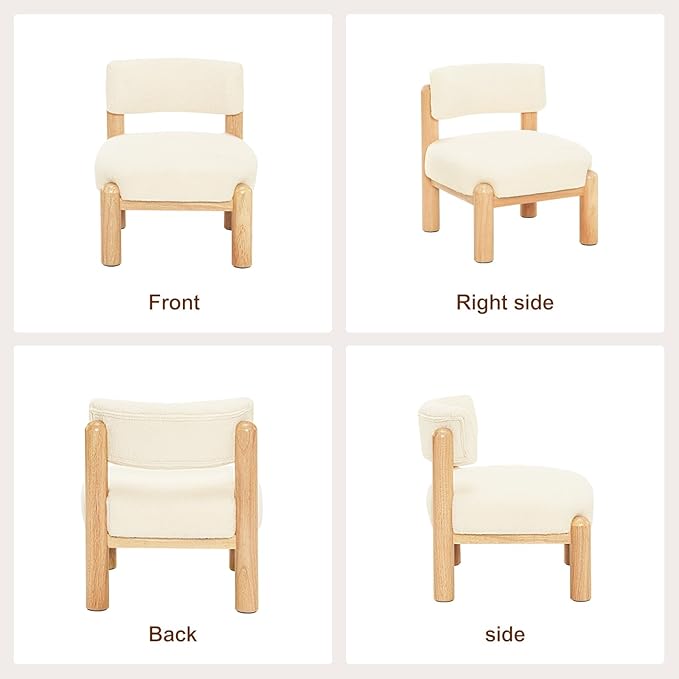 Furniliving Mid Century Accent Chair Armless Upholstered Living Room Chair with Solid Wood Comfy Modern Lounge Chairs for Bedroom Home Office Dining Room Reading Room Beige White