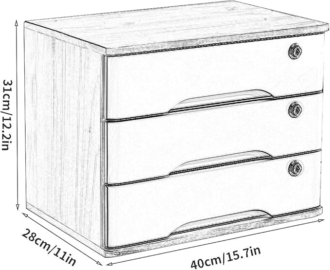 Desktop File Cabinet - Solid Wood Storage Box - Desktop Organizer Wooden Desktop Drawer Cabinet Desktop Storage Box with Lockable Drawers Office Supplies A4/RECE3 Drawer