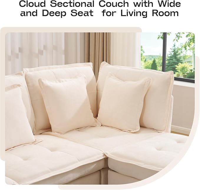 Modular Sectional Sofa 102.5 L-Shaped Cloud Couch with Storage 4-Seater Deep Seat Couch with Tufted Cushions &amp Removable Pillows Comfy Chenille Couches for Living Room Beige | Modern couch