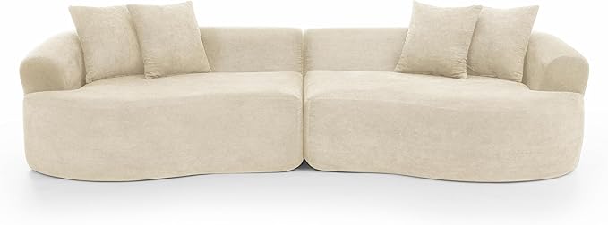 DEINPPA Oversized Modular Couch with 4 Pillows 4-Seater Curved Cloud Sofa Chenille Upholstered Comfy Couch for Living Room Apartment Office No Assembly Needed-Beige